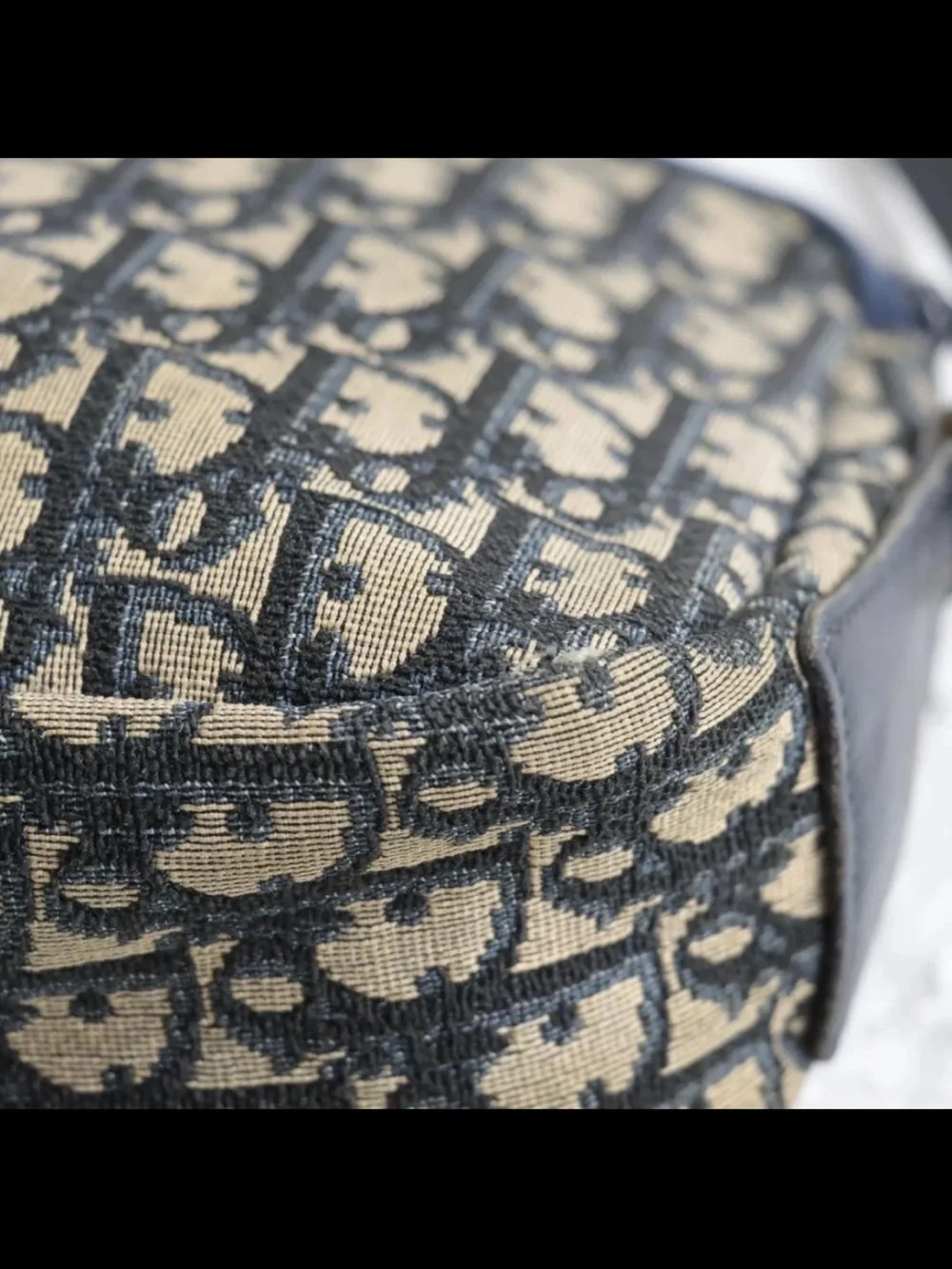 Dior Navy and Beige Monogram Shoulder Bag with Gold Accent
